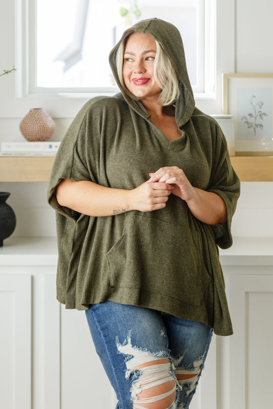 Effortless Flow Hooded Poncho in Olive