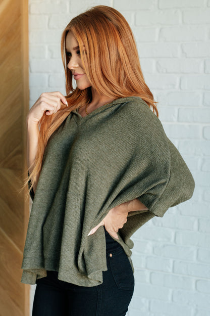 Effortless Flow Hooded Poncho in Olive