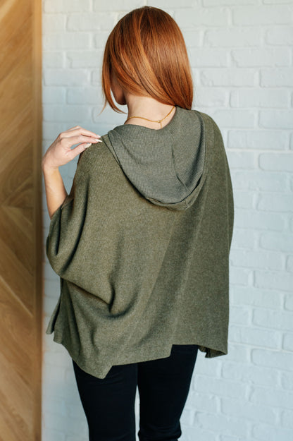 Effortless Flow Hooded Poncho in Olive