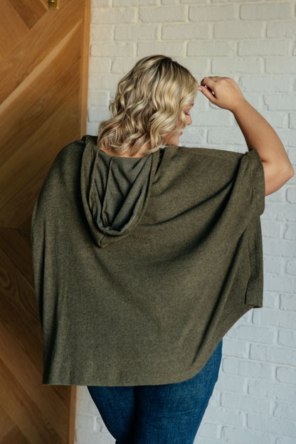 Effortless Flow Hooded Poncho in Olive