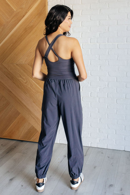 Pulse Racer Cut-Out Jumpsuit - Charcoal