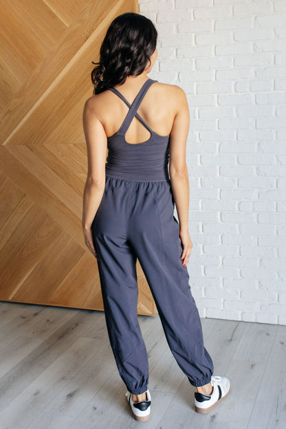 Pulse Racer Cut-Out Jumpsuit - Charcoal