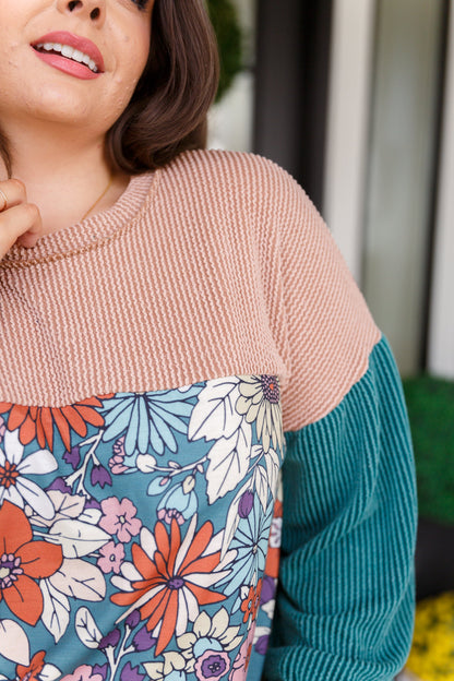 Floral Fusion Color Block Long Sleeve Top