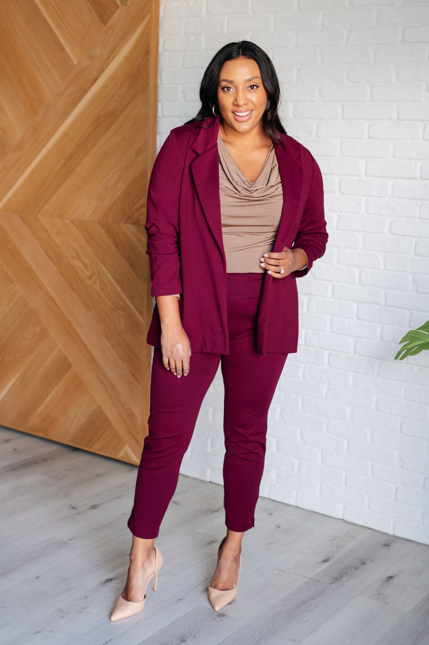 Smooth Wine Elegance 3/4 Blazer - Redtop