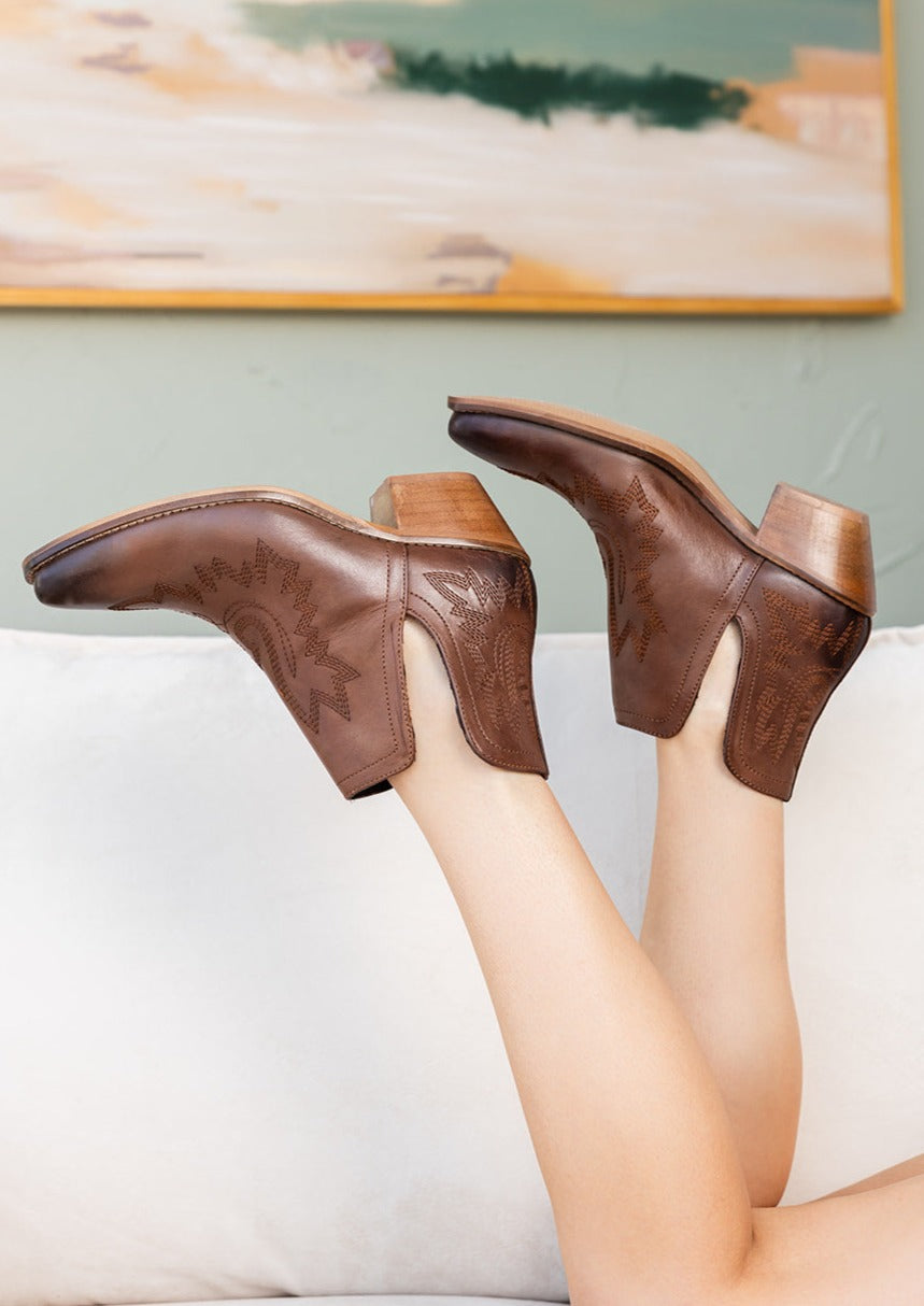 Saddle Up Leather Booties in Brown