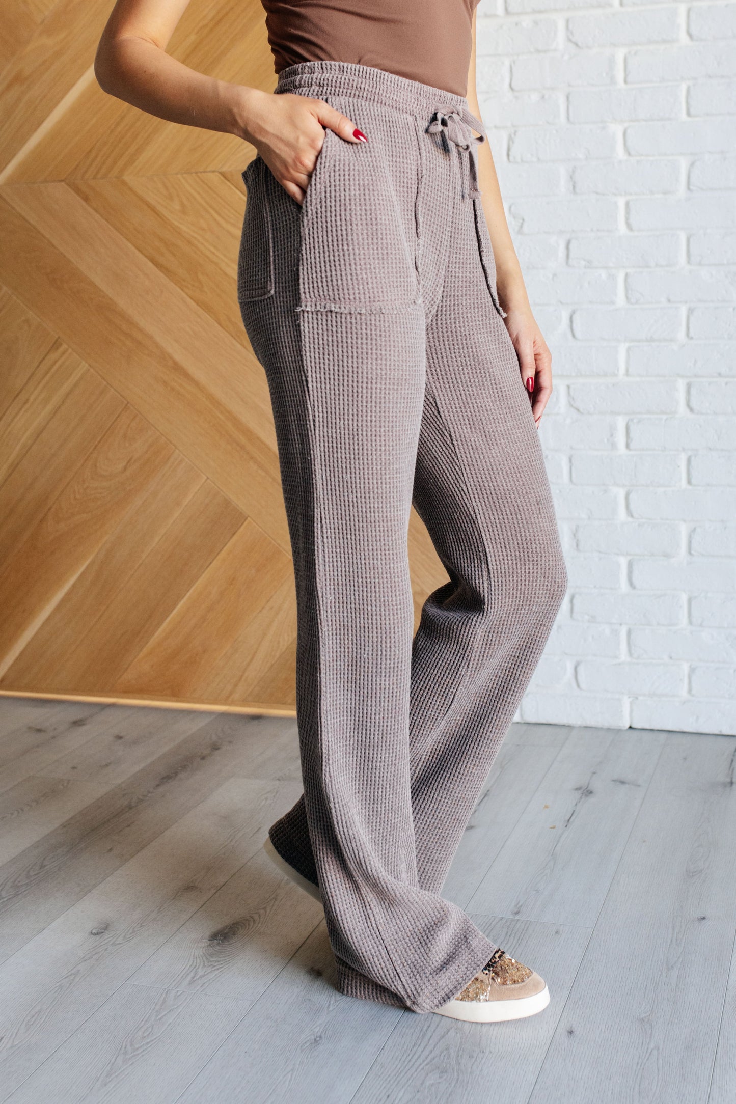 Natural Flow Waffle Knit Pants - Brown