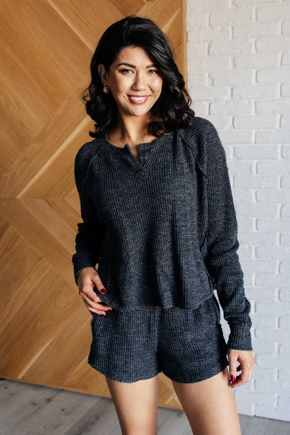 Lounge Luxe Waffle Knit Set - Black