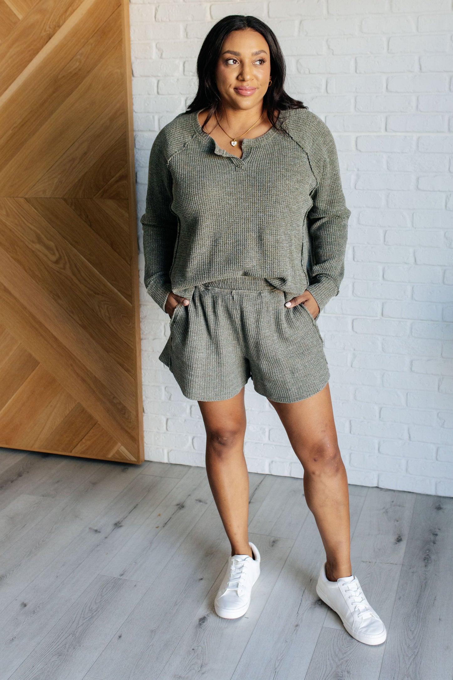 Lounge Luxe Waffle Knit Set - Olive