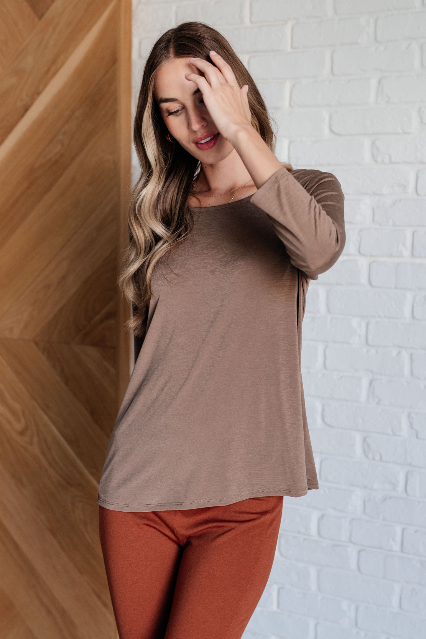 Iconic Cocoa Round Neck Blouse - Redtop