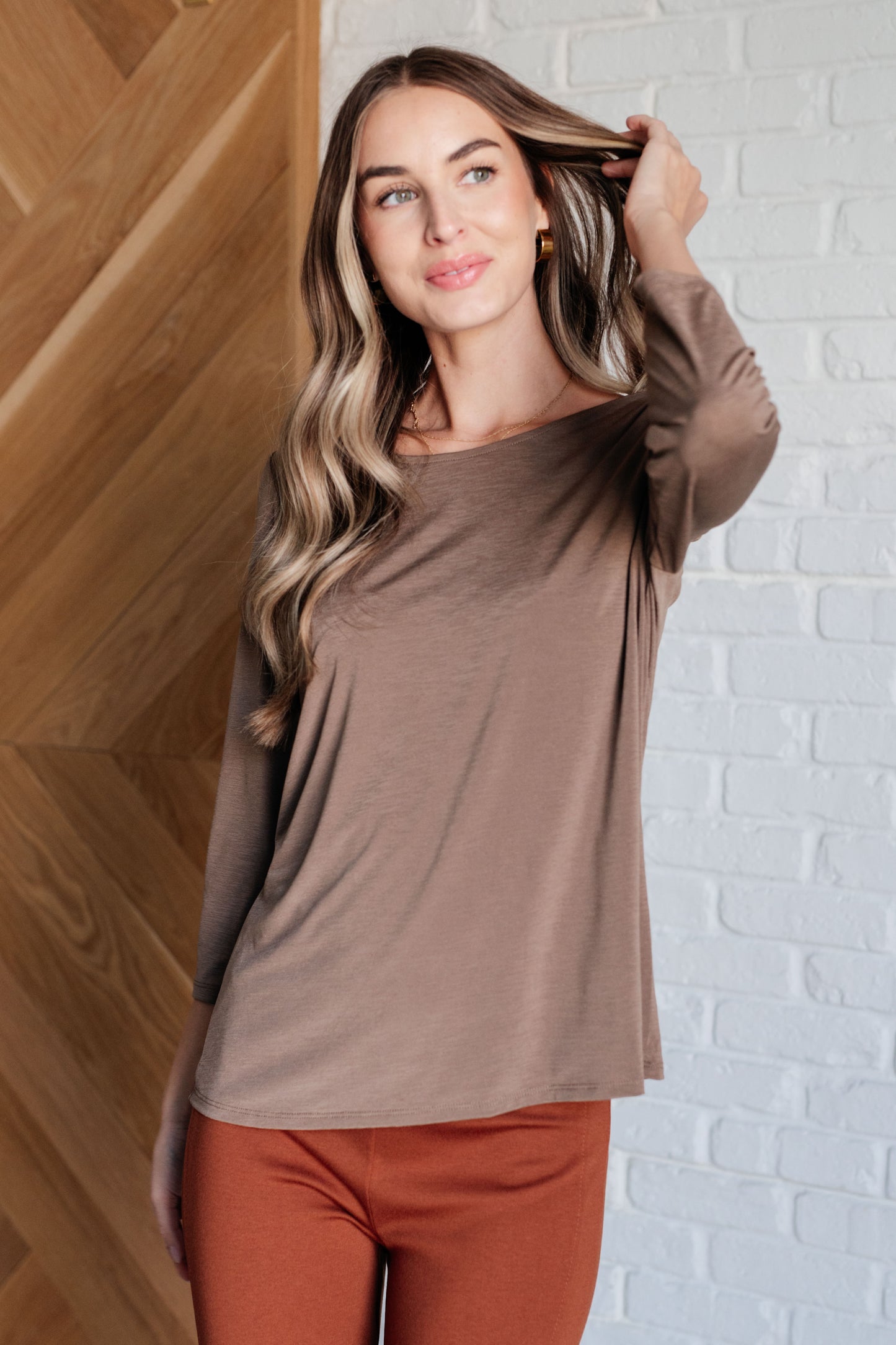 Iconic Cocoa Round Neck Blouse - Redtop