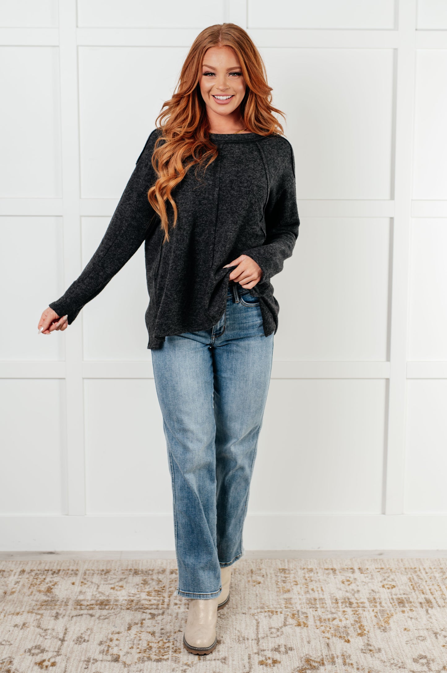 Effortless Chic Brushed Hacci Black Sweater