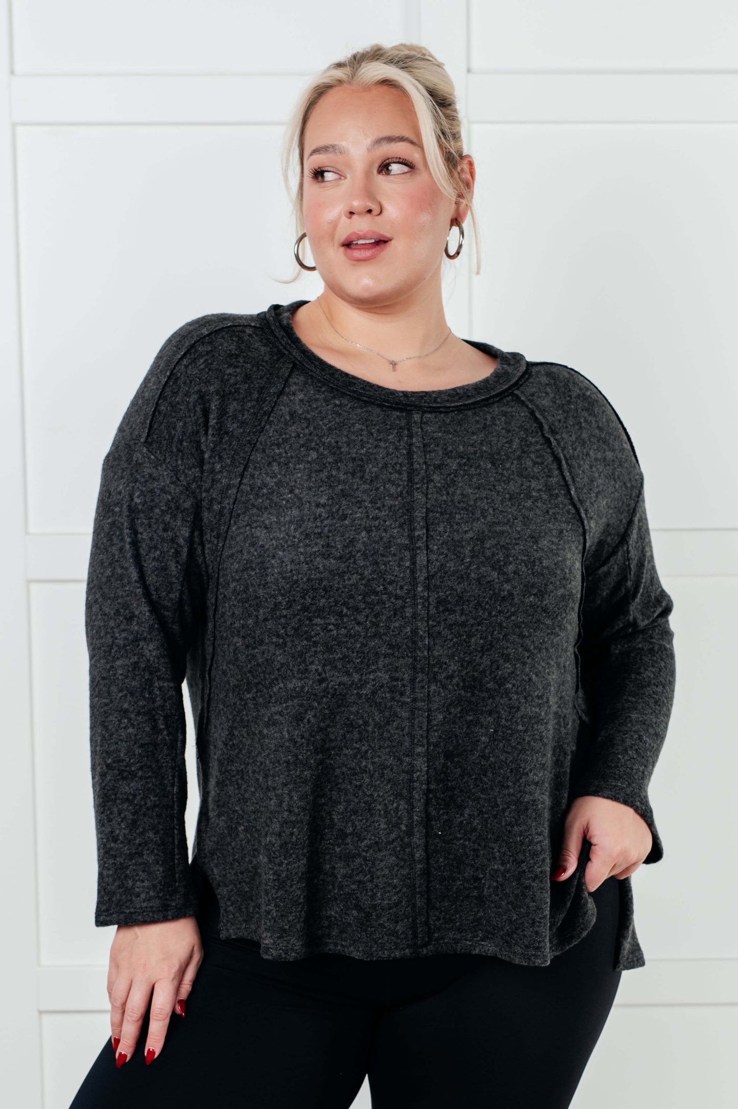 Effortless Chic Brushed Hacci Black Sweater