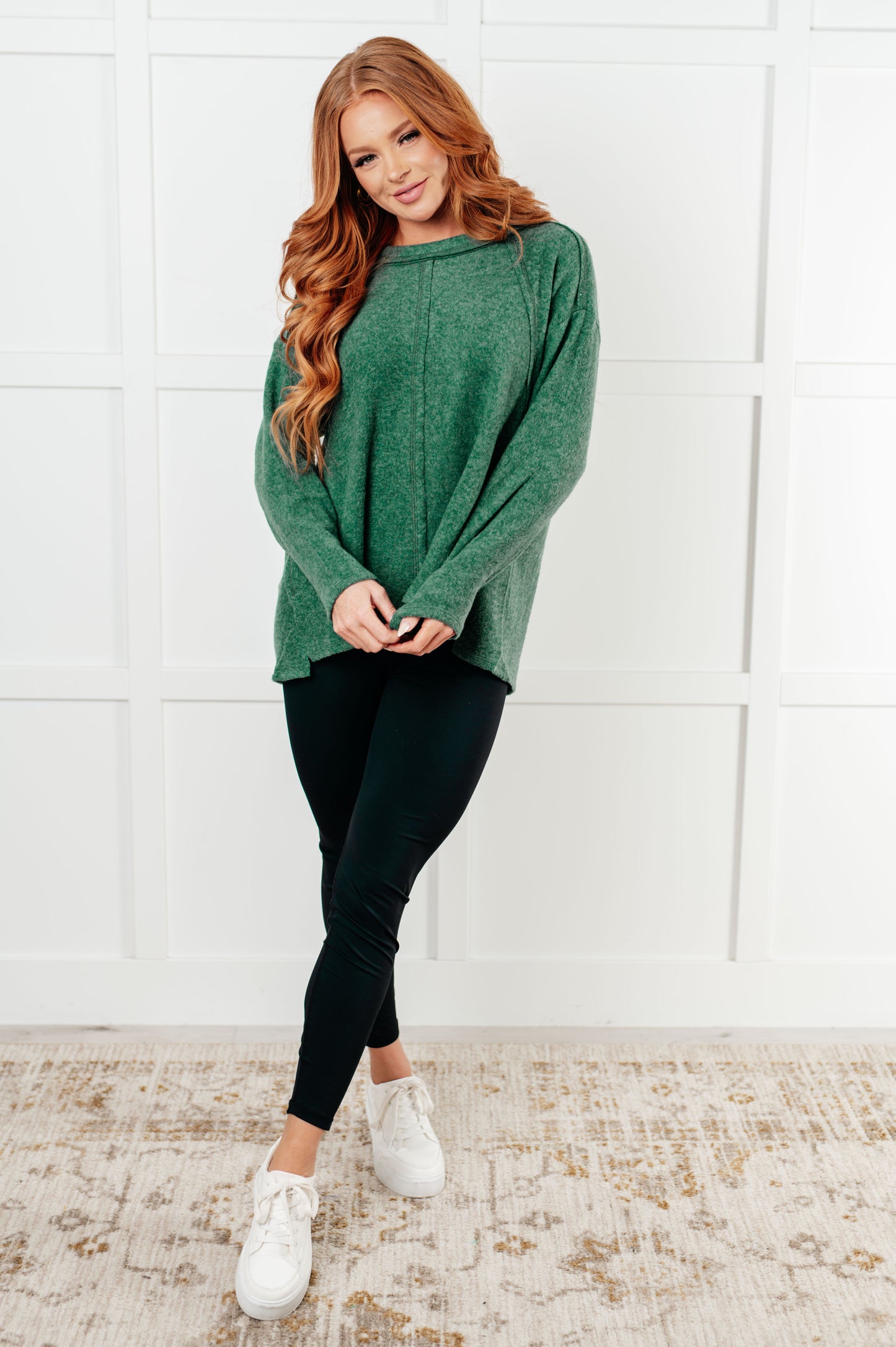 Effortless Chic Brushed Hacci Dark Green Sweater