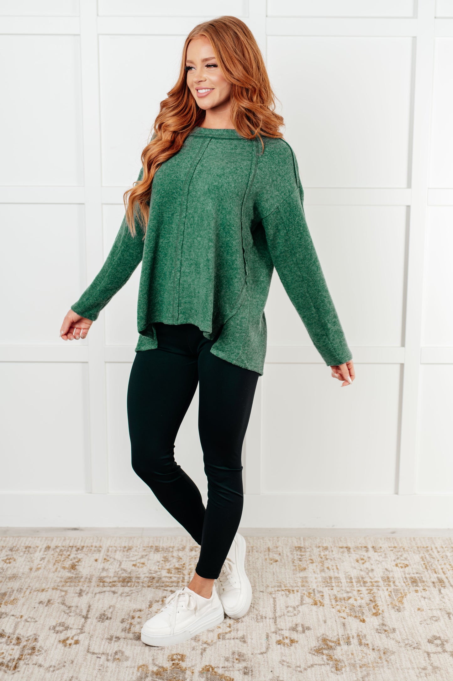 Effortless Chic Brushed Hacci Dark Green Sweater