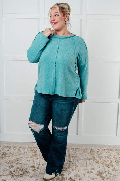 Effortless Chic Brushed Hacci Dusty Teal Sweater