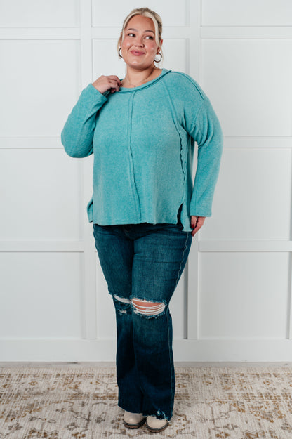 Effortless Chic Brushed Hacci Dusty Teal Sweater