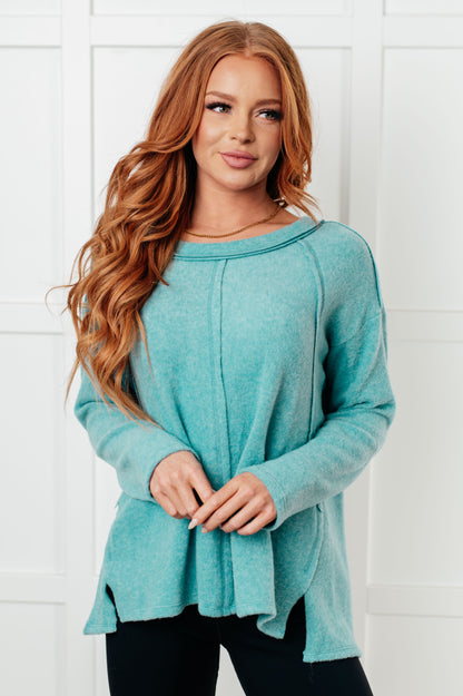 Effortless Chic Brushed Hacci Dusty Teal Sweater