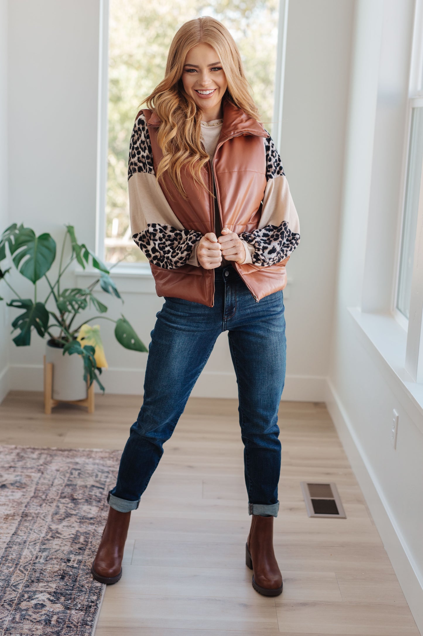 Savanna Style Animal Print Long Sleeve Top - Redtop