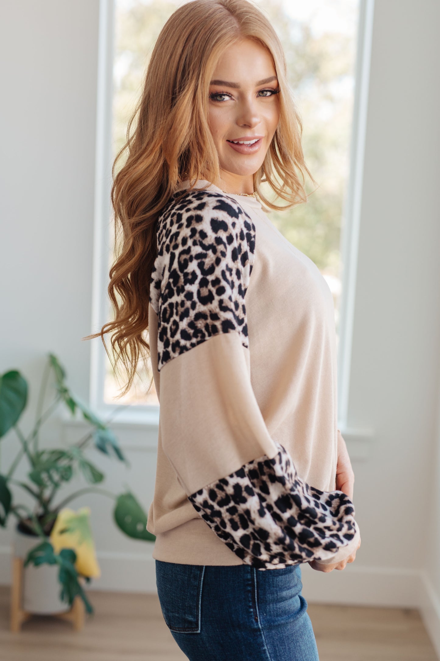 Savanna Style Animal Print Long Sleeve Top - Redtop