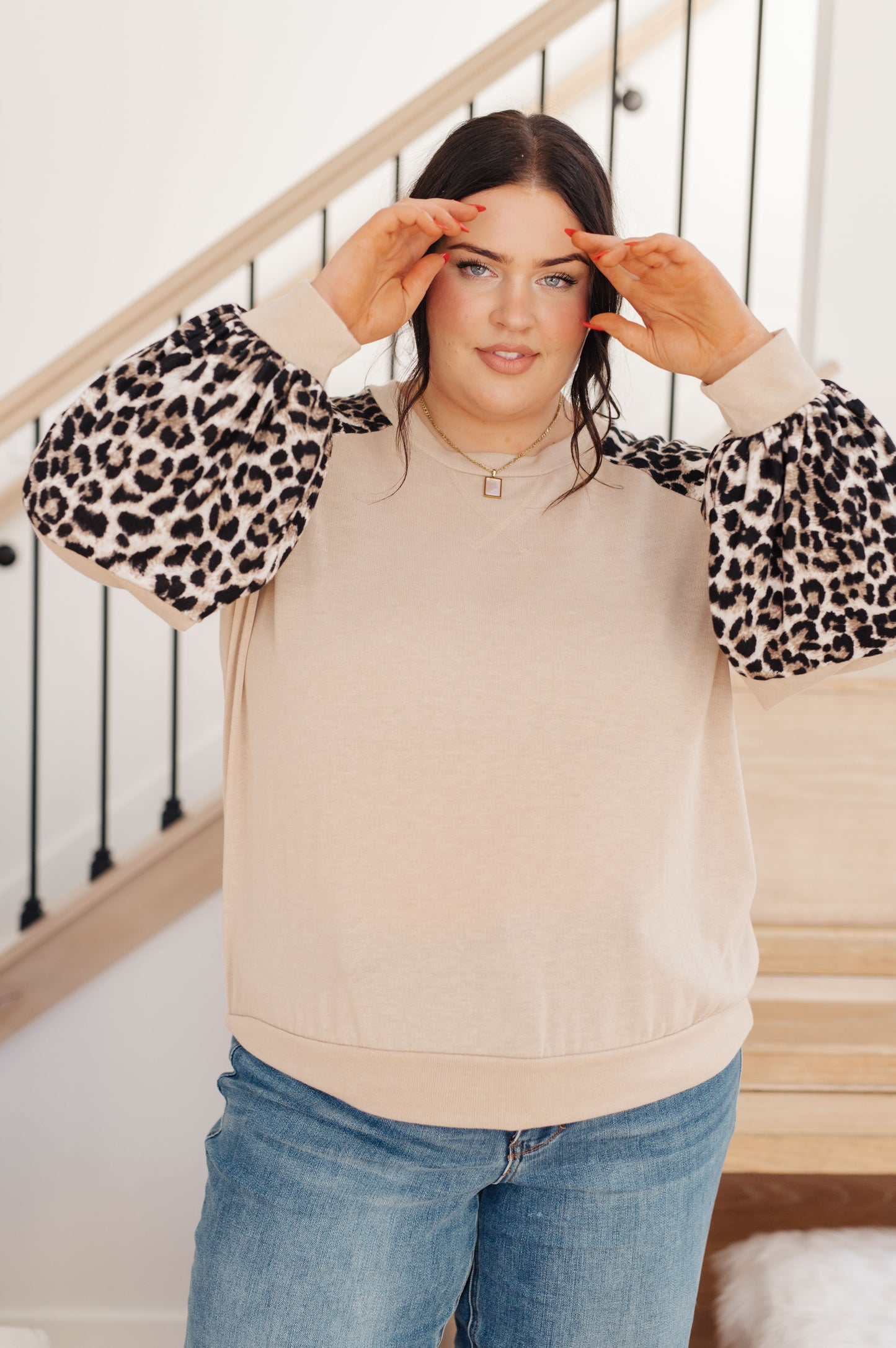 Savanna Style Animal Print Long Sleeve Top - Redtop