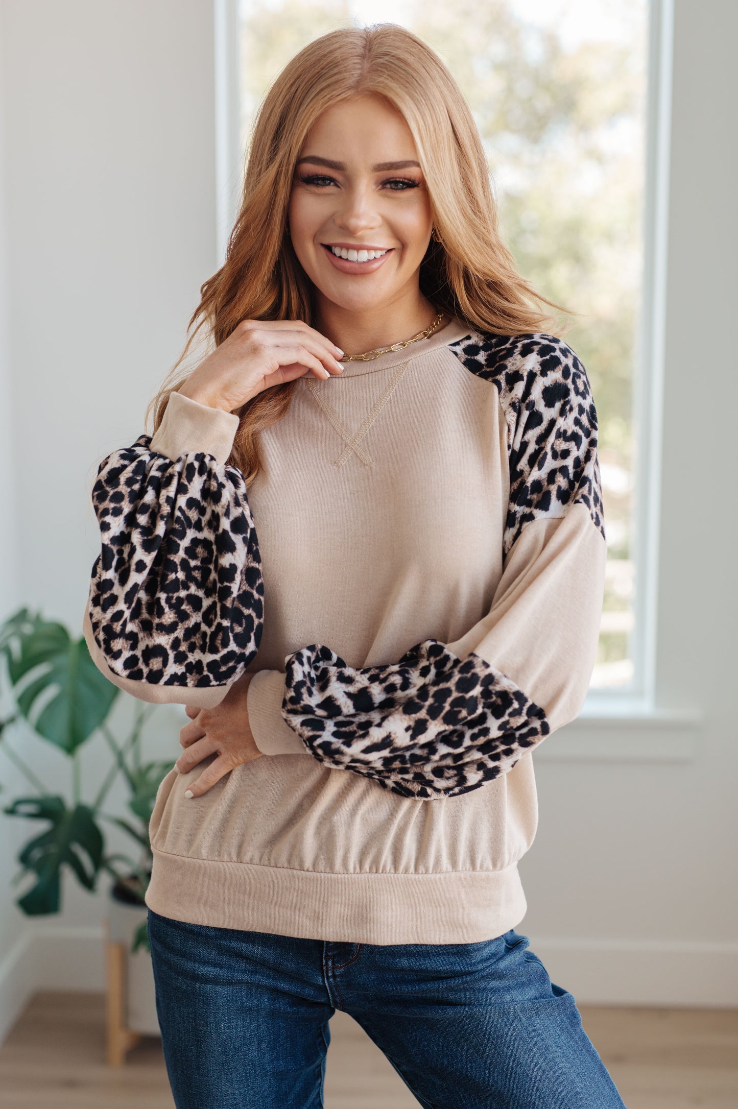 Savanna Style Animal Print Long Sleeve Top - Redtop