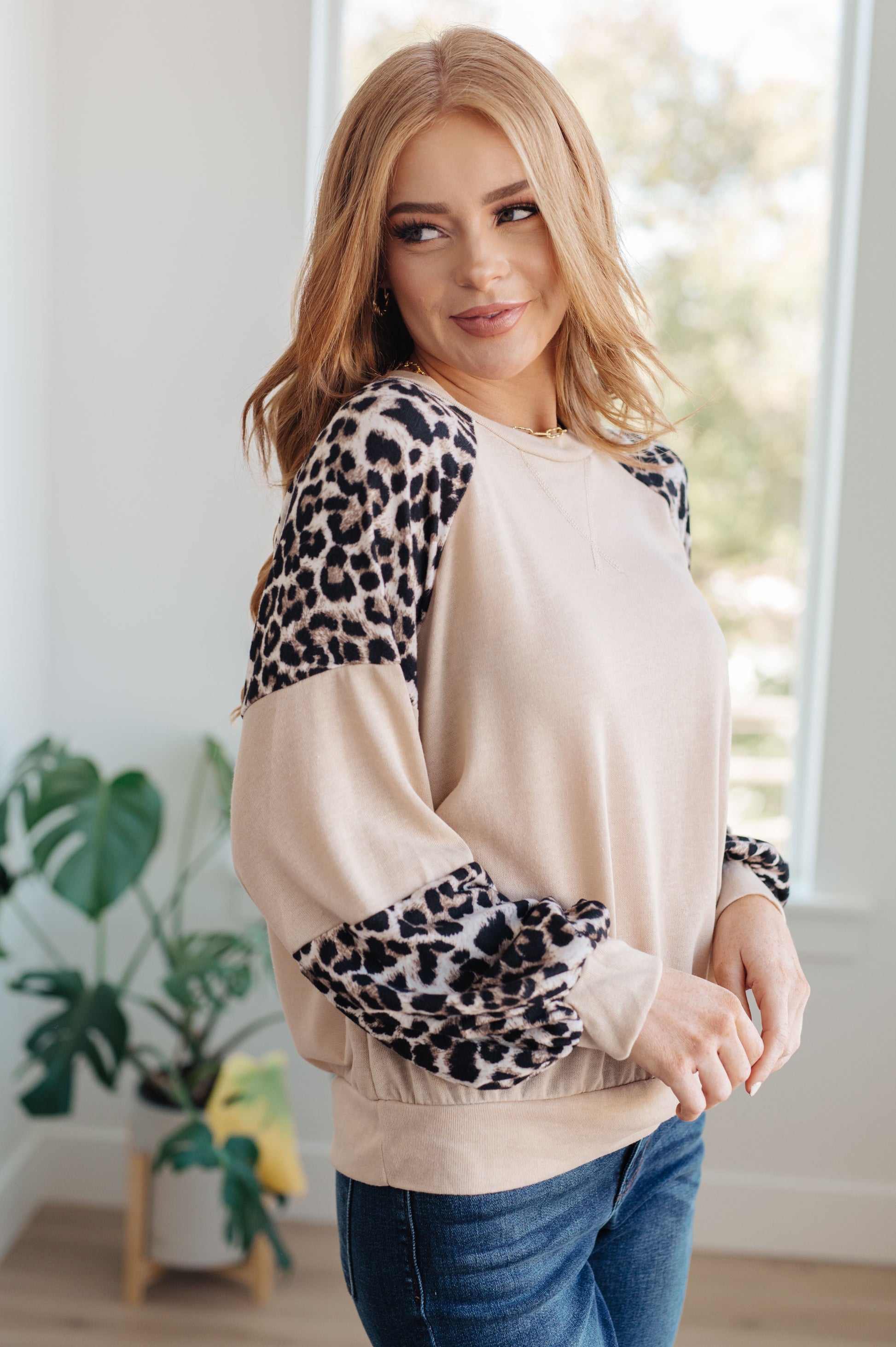 Savanna Style Animal Print Long Sleeve Top - Redtop