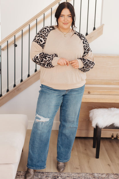 Savanna Style Animal Print Long Sleeve Top - Redtop