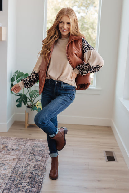 Savanna Style Animal Print Long Sleeve Top - Redtop