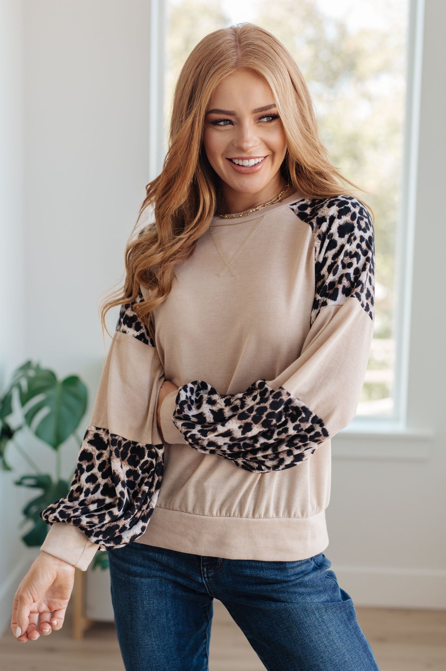 Savanna Style Animal Print Long Sleeve Top - Redtop