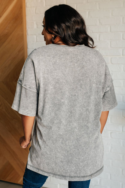 Calm Essence Mineral Wash Short Sleeve Top - Grey