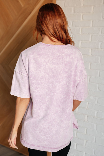 Calm Essence Mineral Wash Short Sleeve Top - Orchid Pink