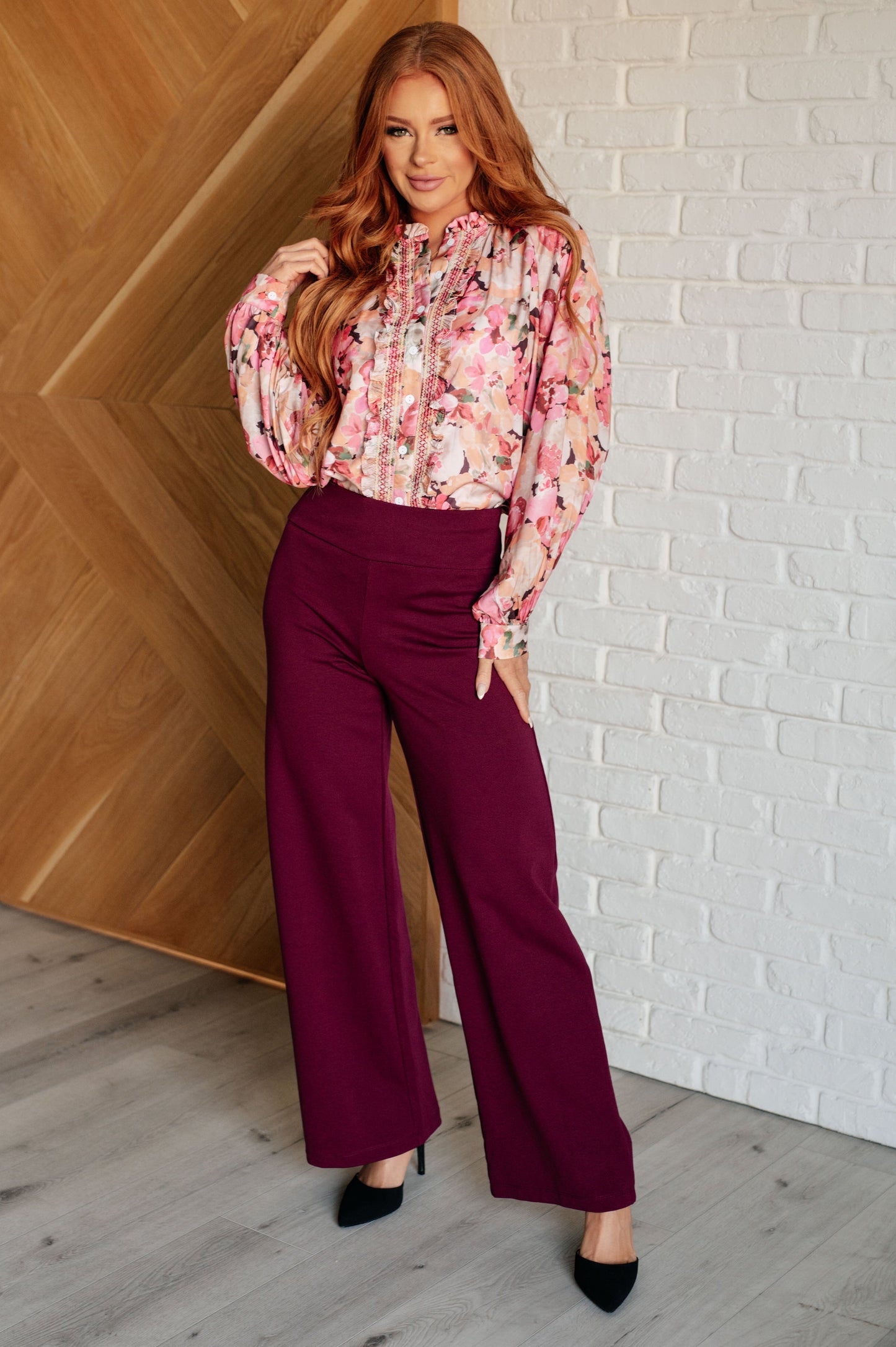 Vegas Wide Leg Pants in Wine