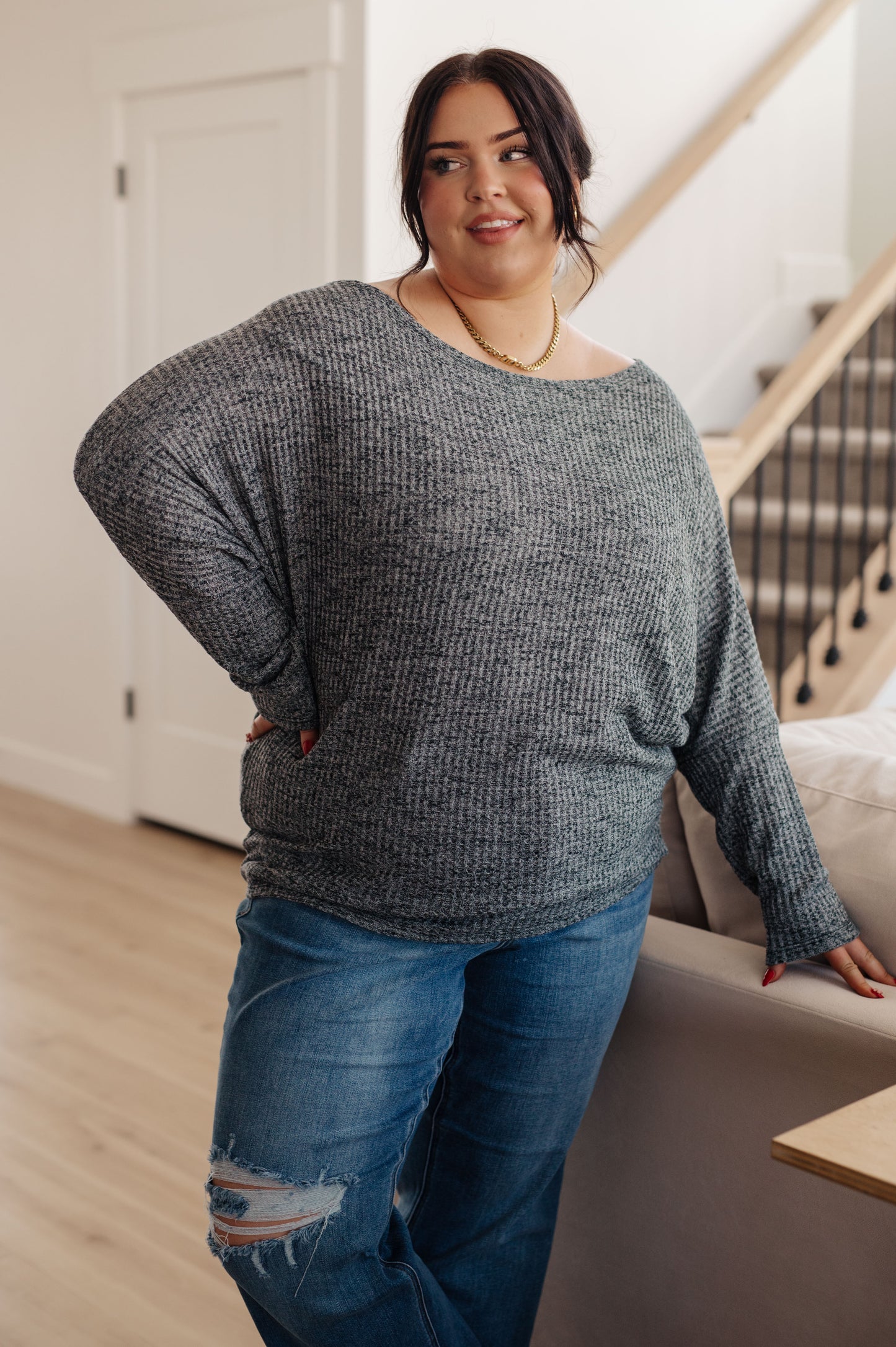 Smoky Hues Ribbed Knit Long Sleeve Top