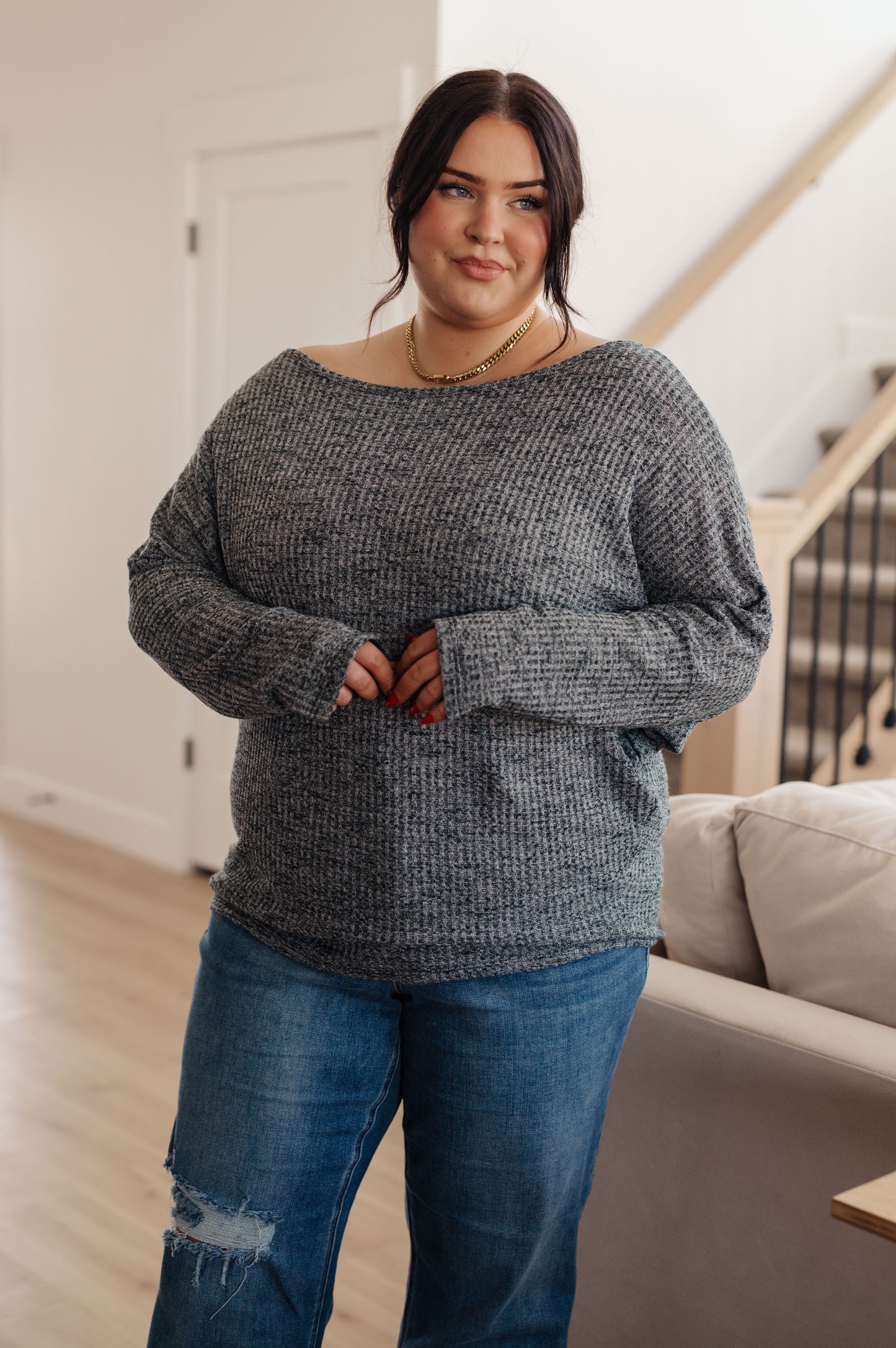 Smoky Hues Ribbed Knit Long Sleeve Top