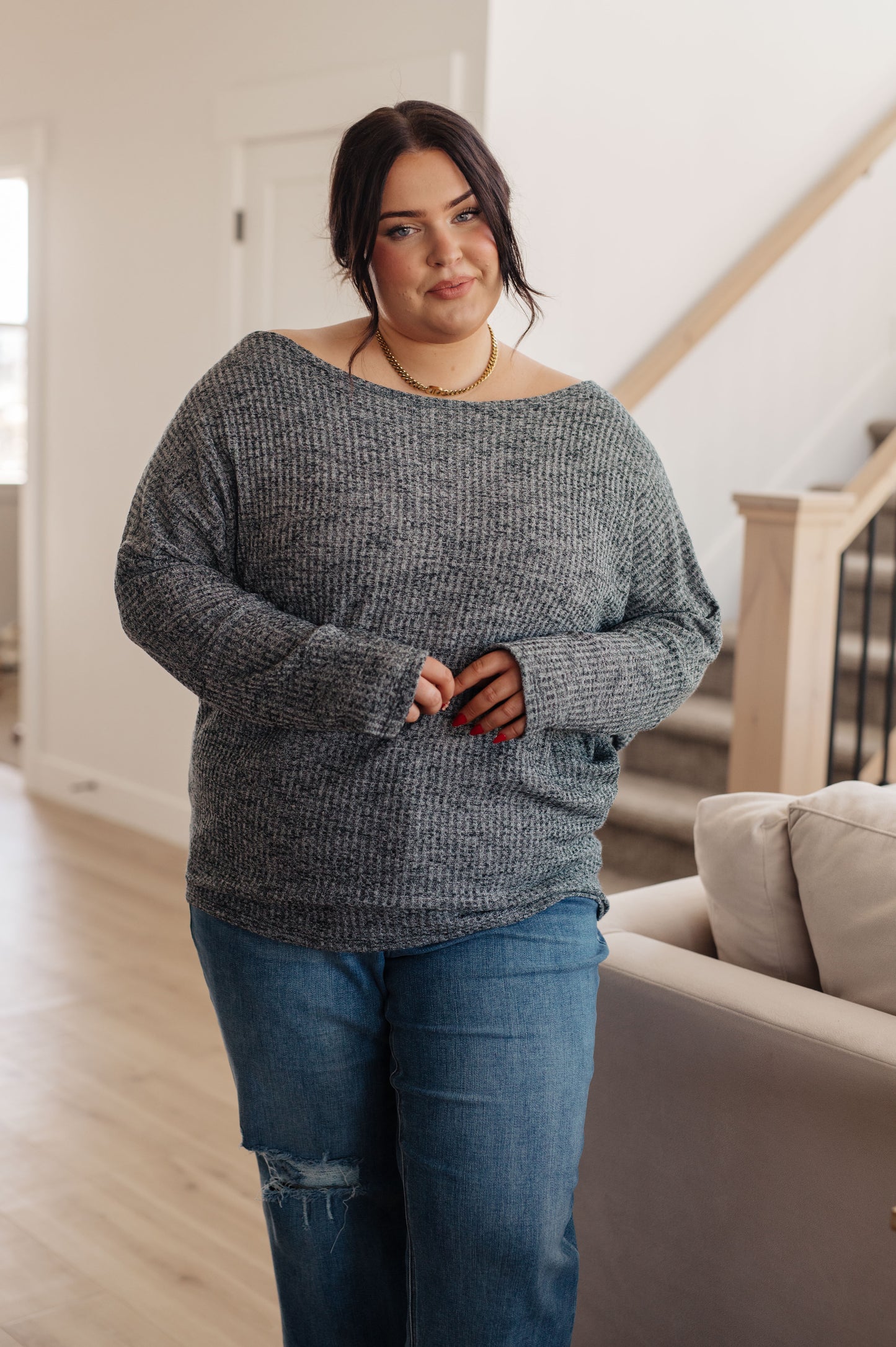 Smoky Hues Ribbed Knit Long Sleeve Top