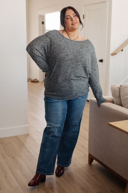 Smoky Hues Ribbed Knit Long Sleeve Top