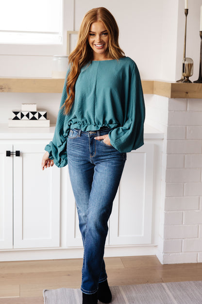 Effortless Grace Teal Ruffle Blouse - Redtop