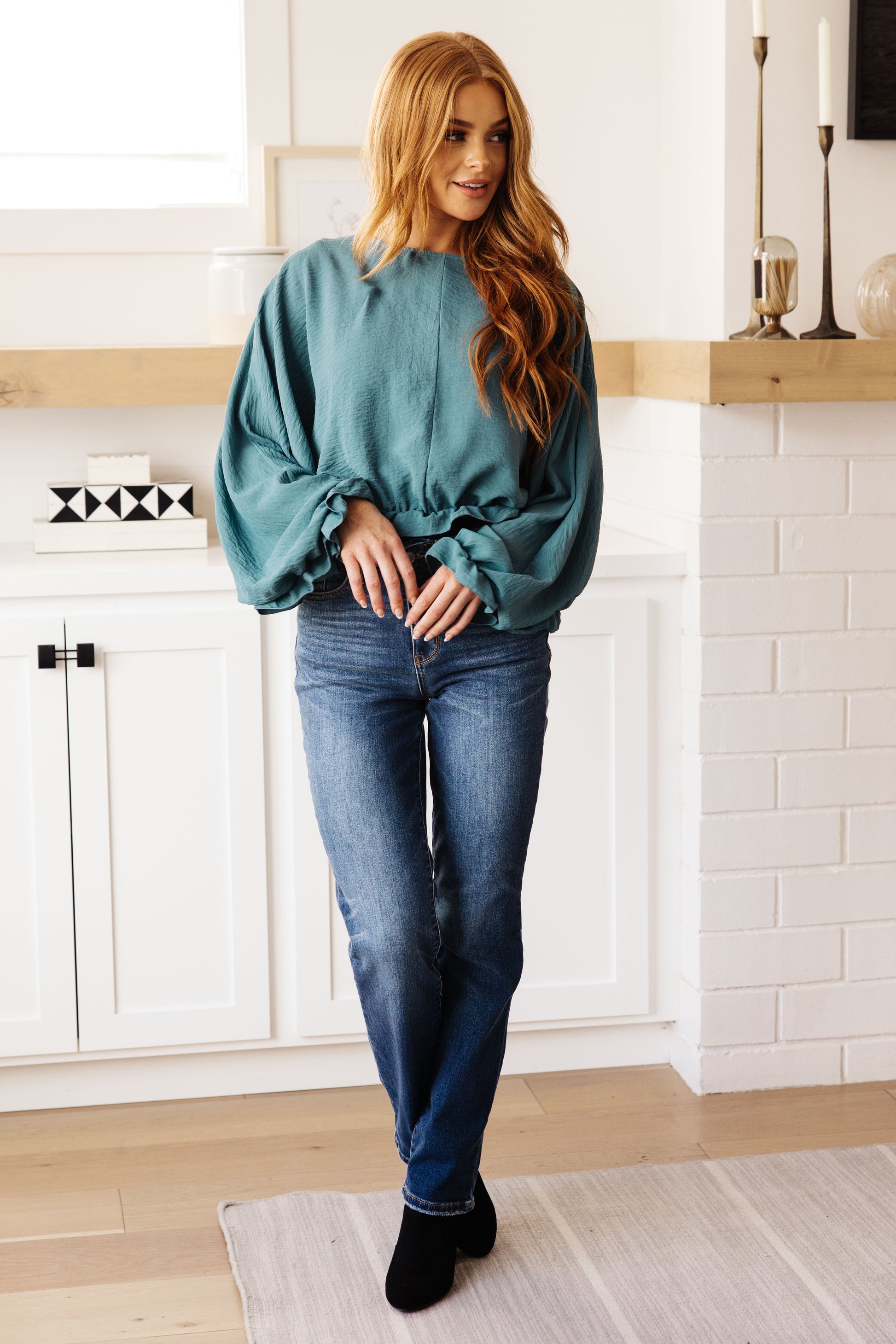 Effortless Grace Teal Ruffle Blouse - Redtop