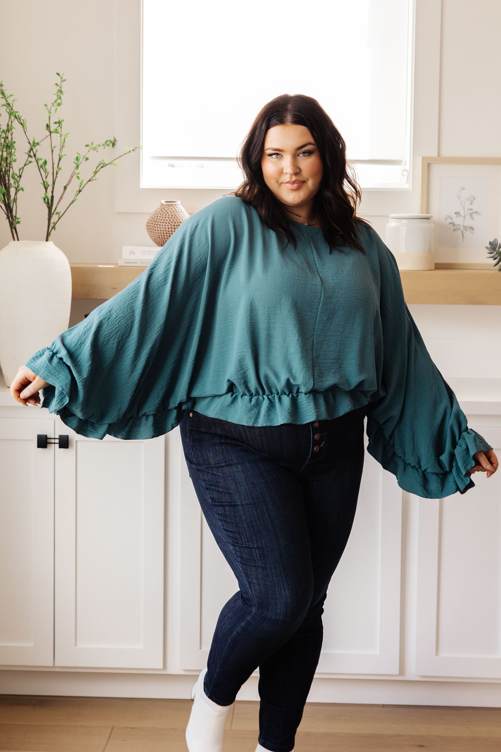 Effortless Grace Teal Ruffle Blouse - Redtop