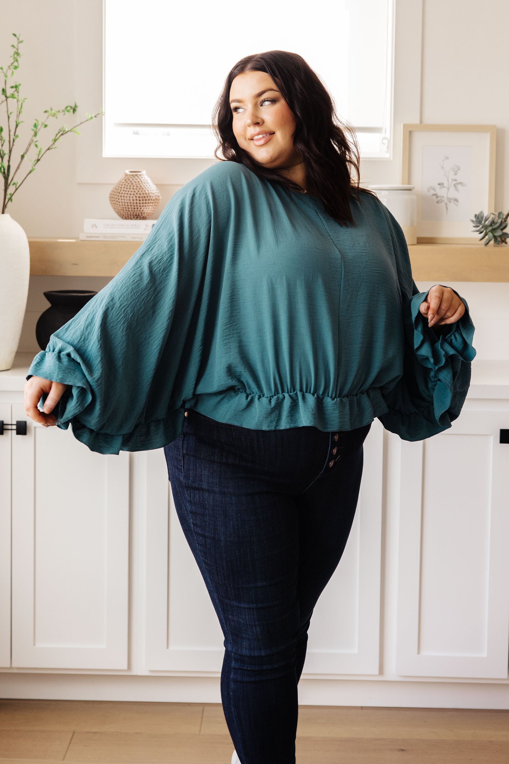 Effortless Grace Teal Ruffle Blouse - Redtop