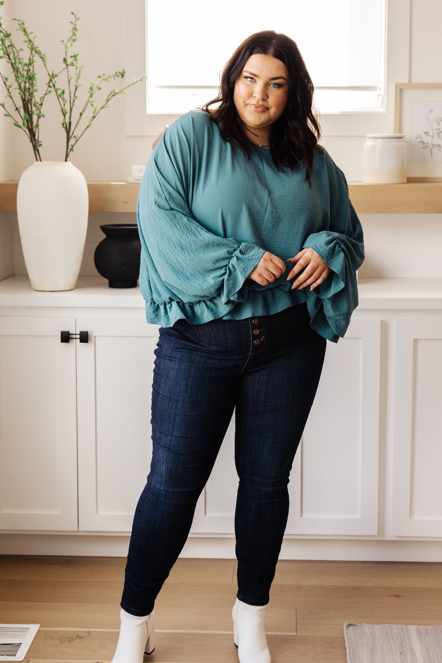 Effortless Grace Teal Ruffle Blouse - Redtop