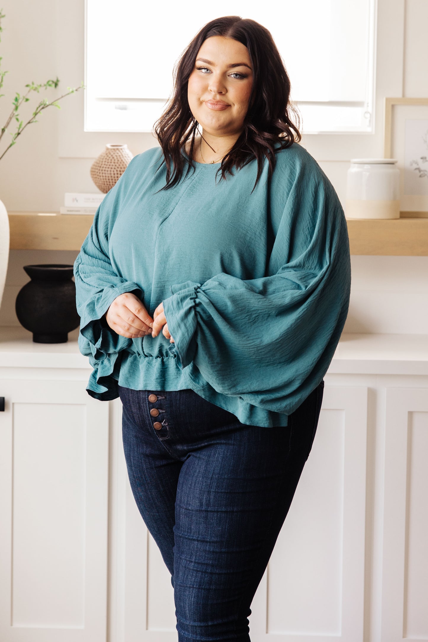 Effortless Grace Teal Ruffle Blouse - Redtop