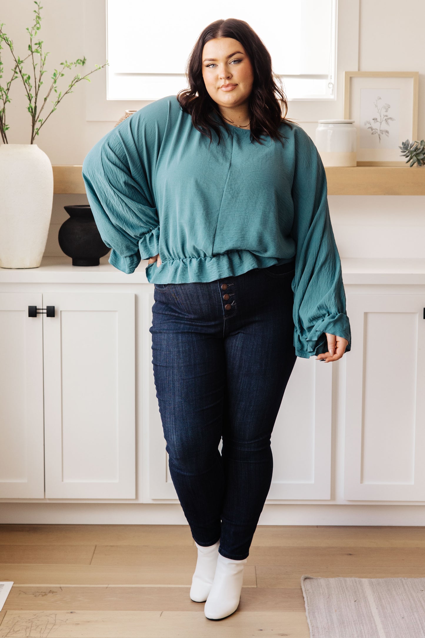 Effortless Grace Teal Ruffle Blouse - Redtop