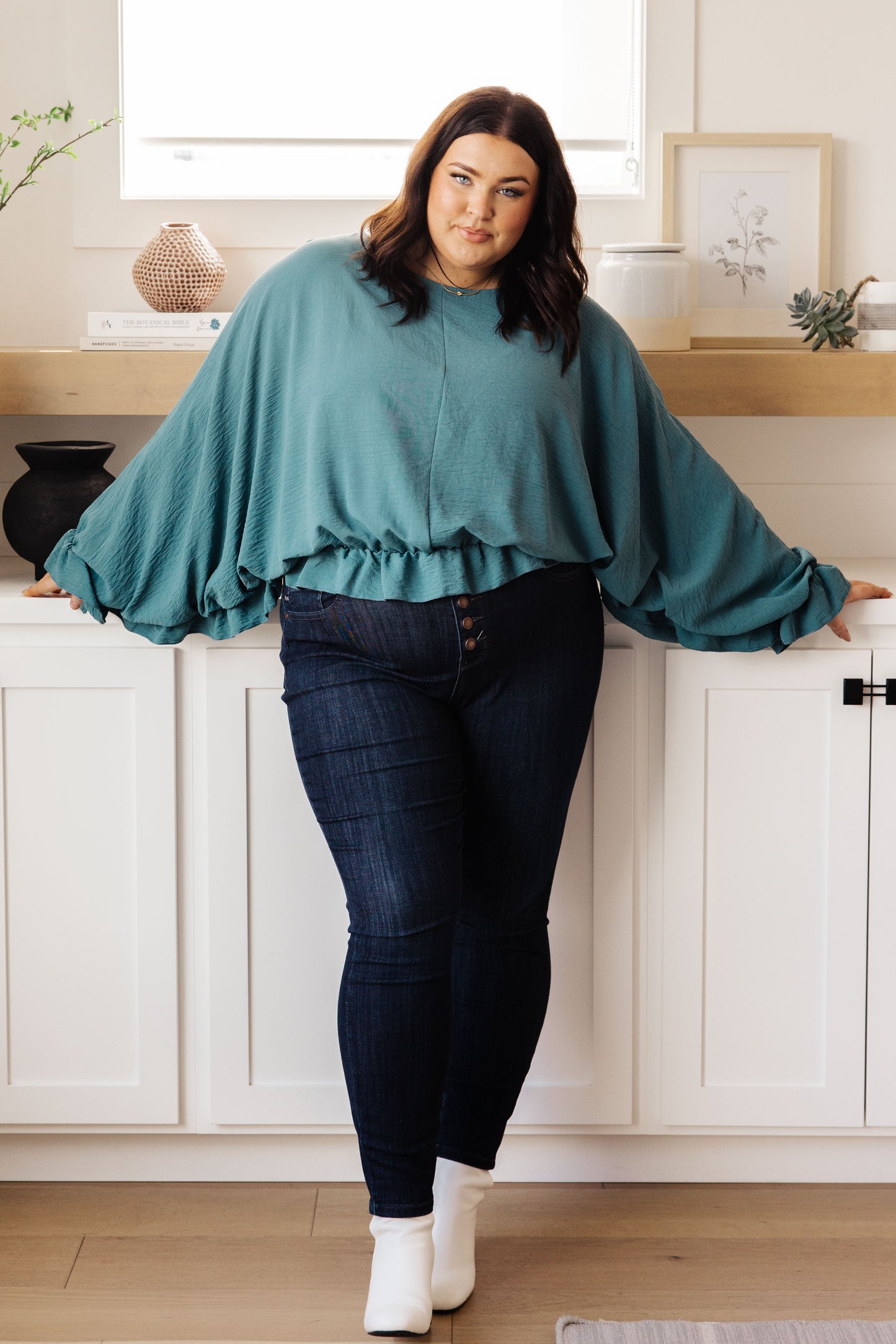 Effortless Grace Teal Ruffle Blouse - Redtop