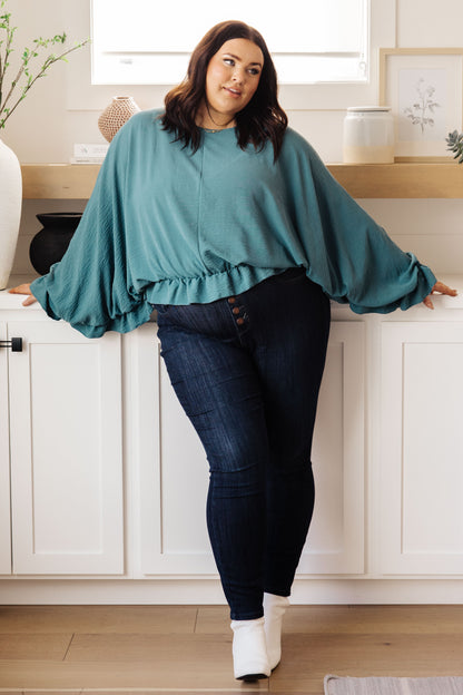 Effortless Grace Teal Ruffle Blouse - Redtop