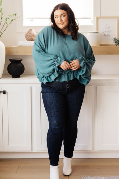 Effortless Grace Teal Ruffle Blouse - Redtop