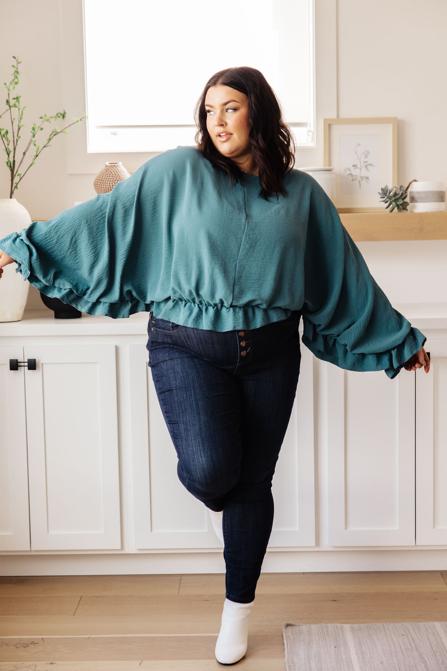 Effortless Grace Teal Ruffle Blouse - Redtop