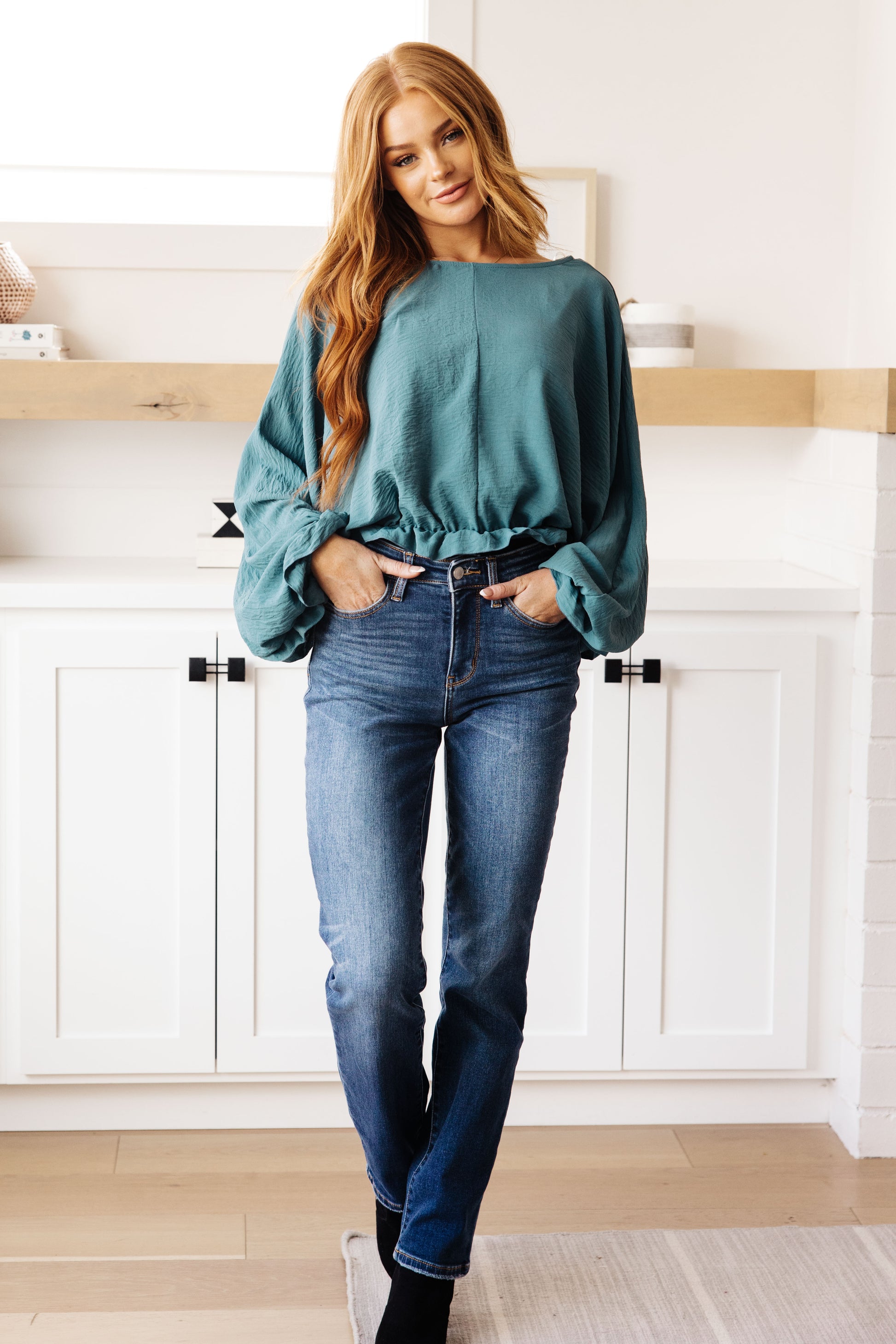 Effortless Grace Teal Ruffle Blouse - Redtop