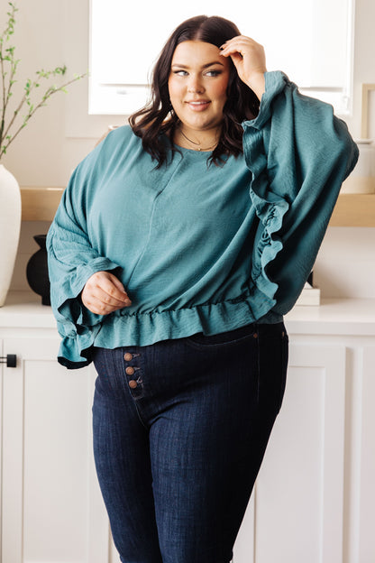 Effortless Grace Teal Ruffle Blouse - Redtop