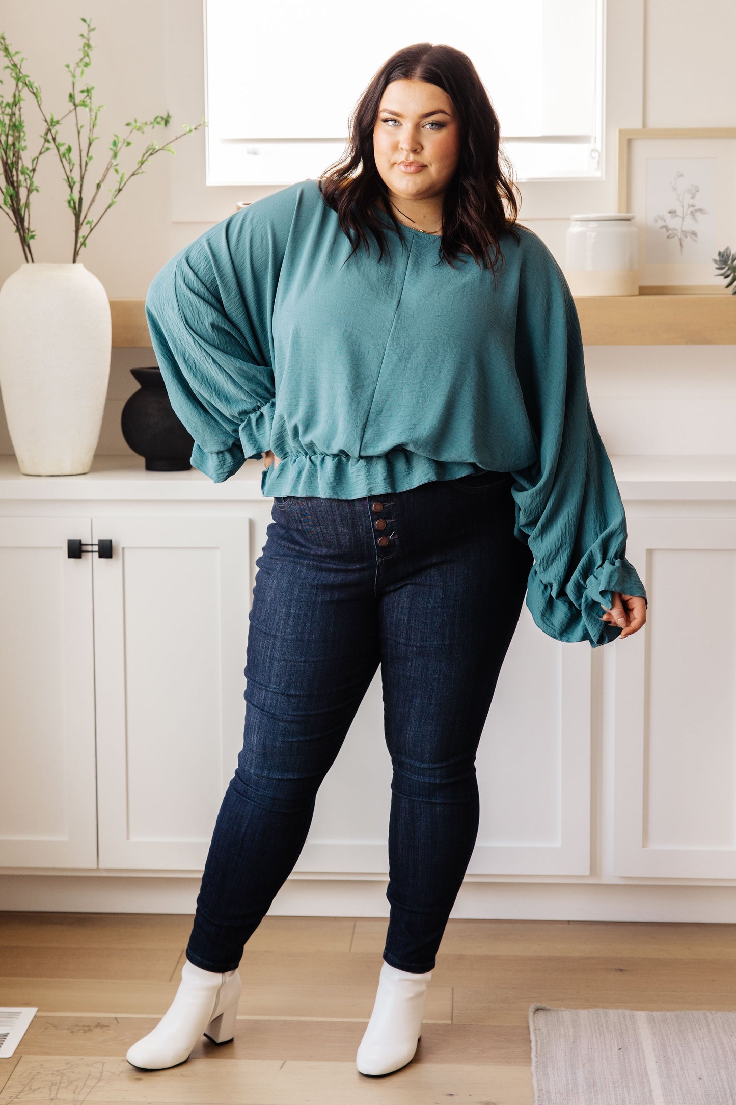 Effortless Grace Teal Ruffle Blouse - Redtop